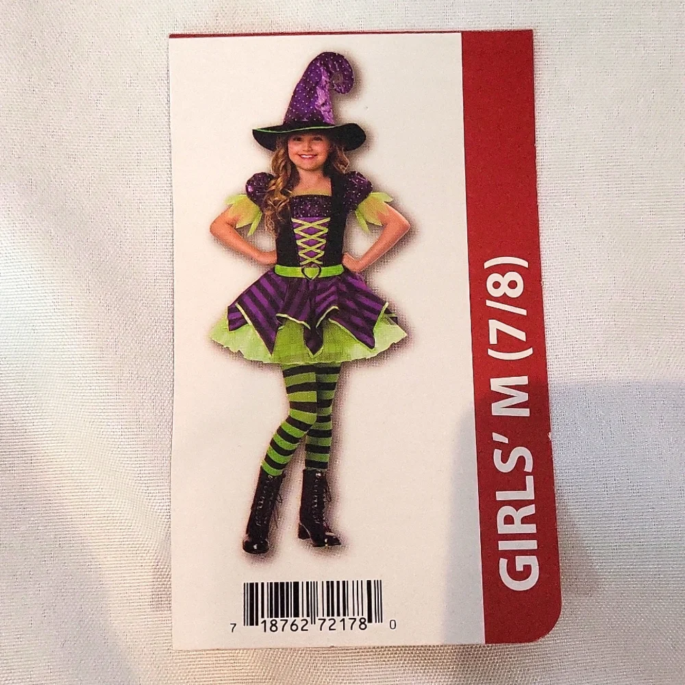 Pretty Potion Girls Witch Halloween Costume Size M 7/8 Purple Green